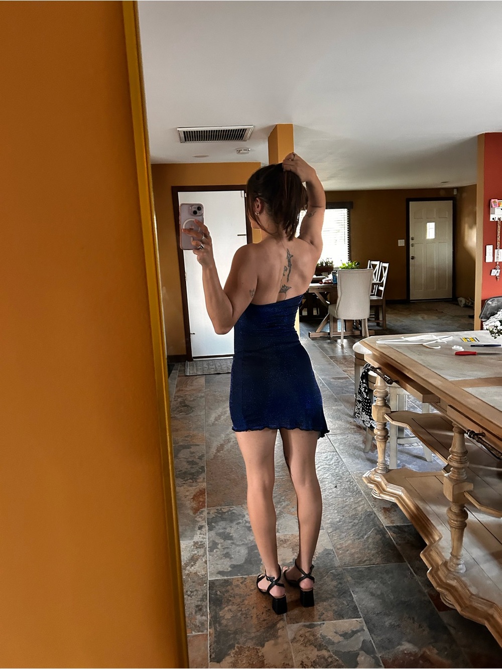 Princess Polly Navy Glitter Strapless Mini Dress Asymmetrical Party Dress size 2 - Picture 7 of 14